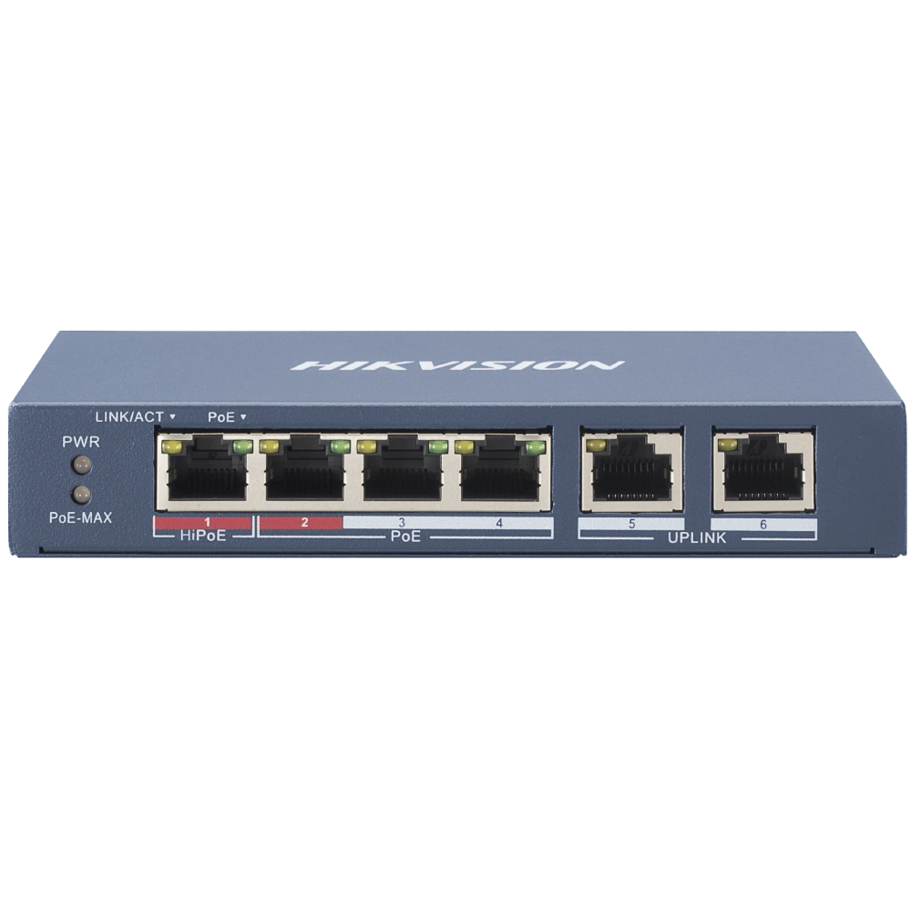 4-портовий некерований POE комутатор Hikvision DS-3E0106HP-E/M